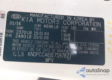 2014 Kia Sportage Sx z USA, uszkodzony, nr VIN KNDPCCA61E7597877